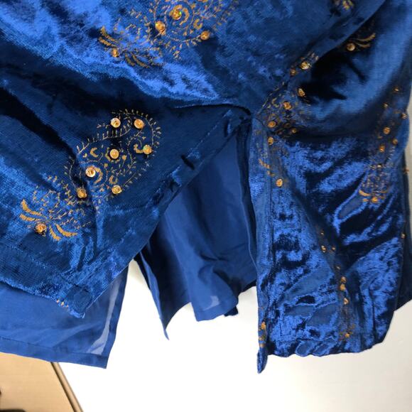 Soft Surroundings Velveteen Button Up Blouse Beaded Sequin Embroidered Blue 3X - Picture 8 of 9